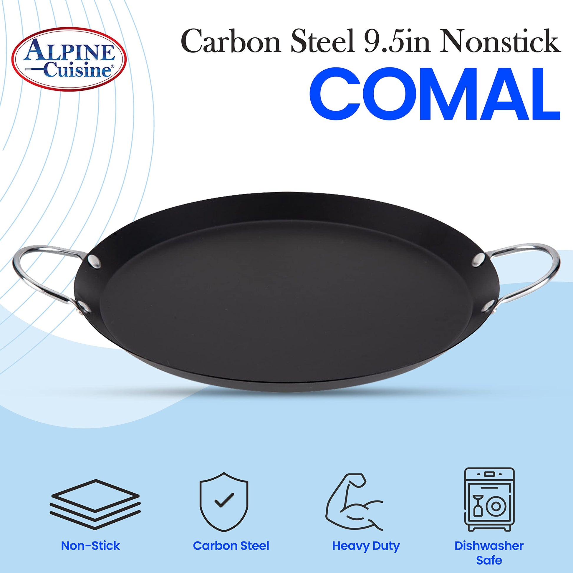 IMUSA USA 9.5 Nonstick Soft Touch Comal/Griddle with Soft Touch Handle,  Black