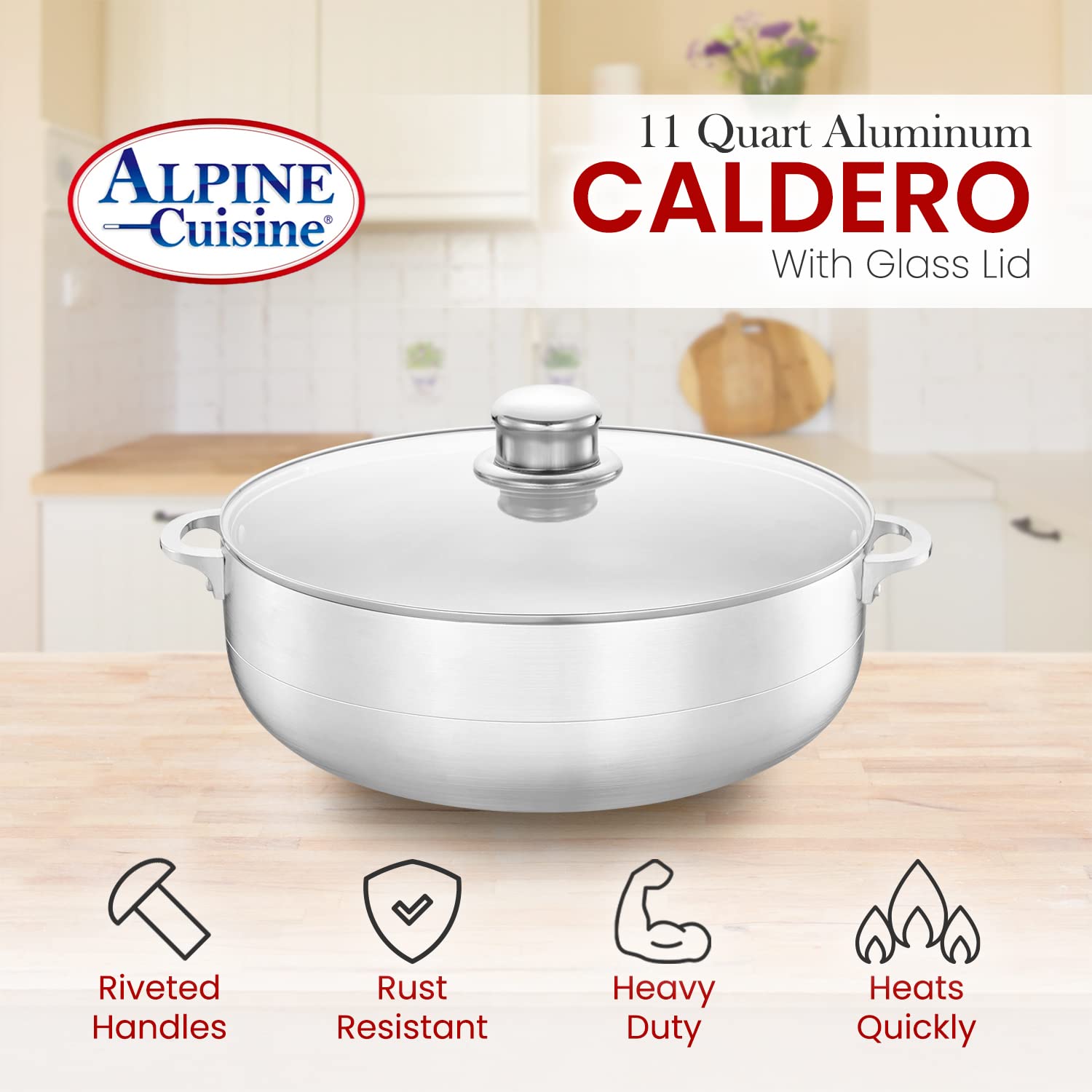 Alpine Cuisine 3.5-Quart Gourmet Aluminum Caldero Stock Pot, Cooking D