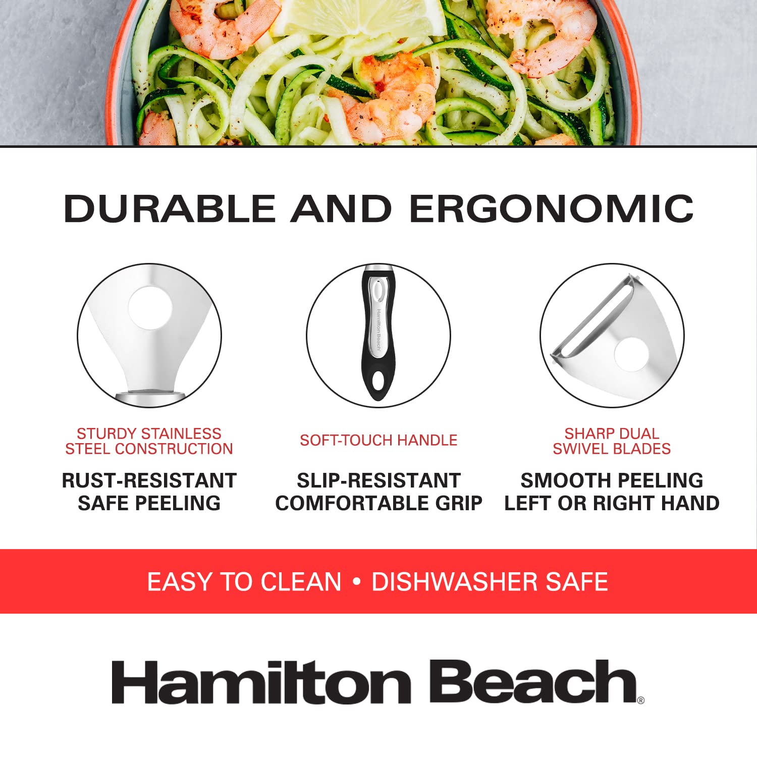 Hamilton Beach Peeler Stainless Steel 8in soft touch handle