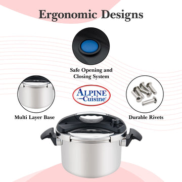 Alpine Cuisine Stainless Steel Pressure Cooker, for All Cooktops, Stove Top Pressure Cooker Used for Pressure Foodie or Steaming, Compatible with Gas & Induction Cooker, Dishwasher Safe (10 Liters)