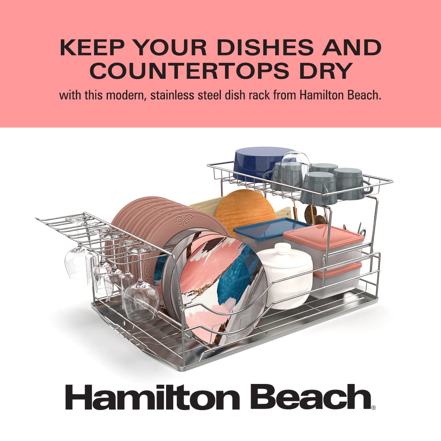 Hamilton Beach Stainless Steel Dish Drying Rack 2 Tier and Cutlery Hol