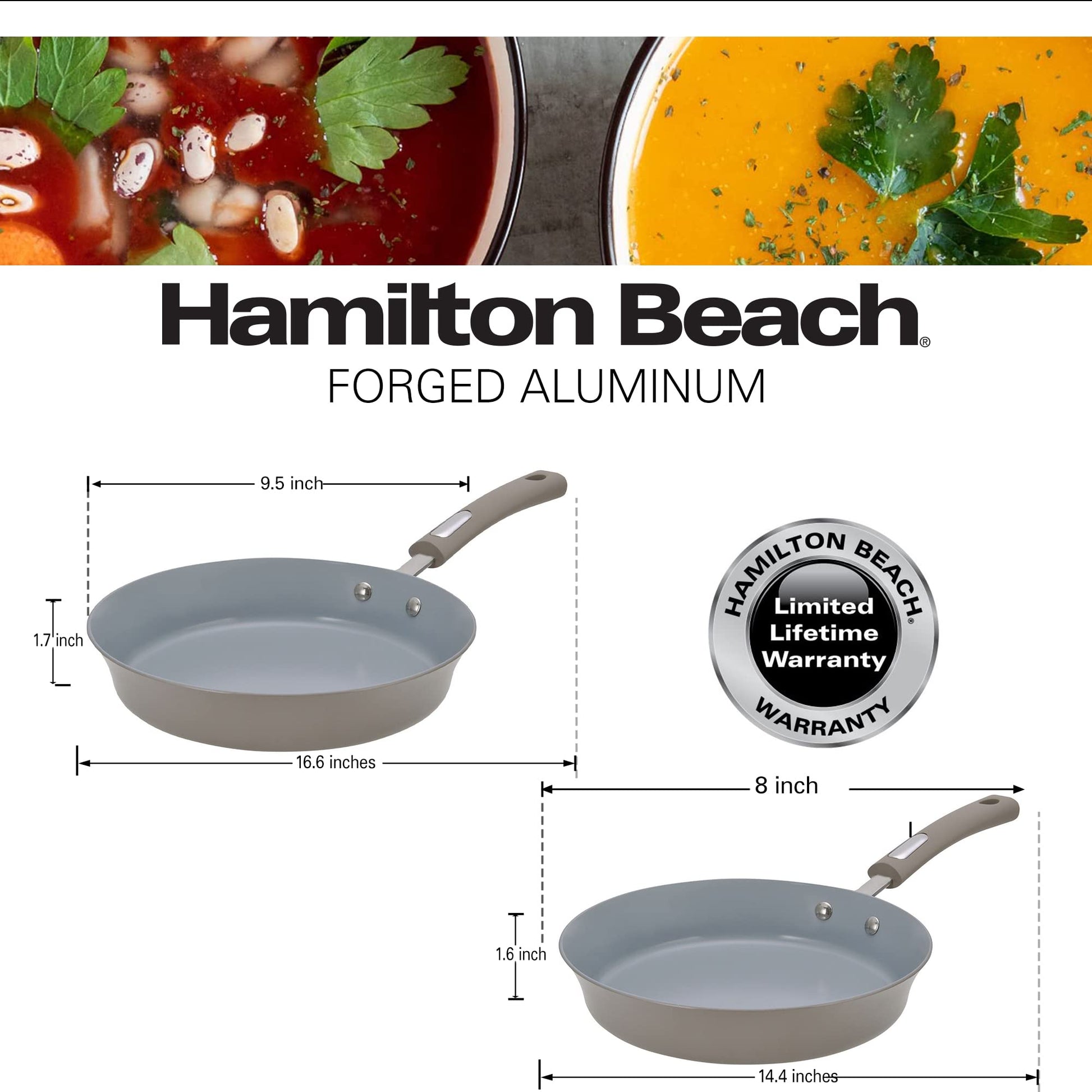 Hamilton Beach Cookware Set, 10-Pieces, Pots, Pans, and Glass Lids,  Nonstick PFOA-Free, PTFE-Free Ceramic Interior, Heavy-Duty Aluminum  Construction