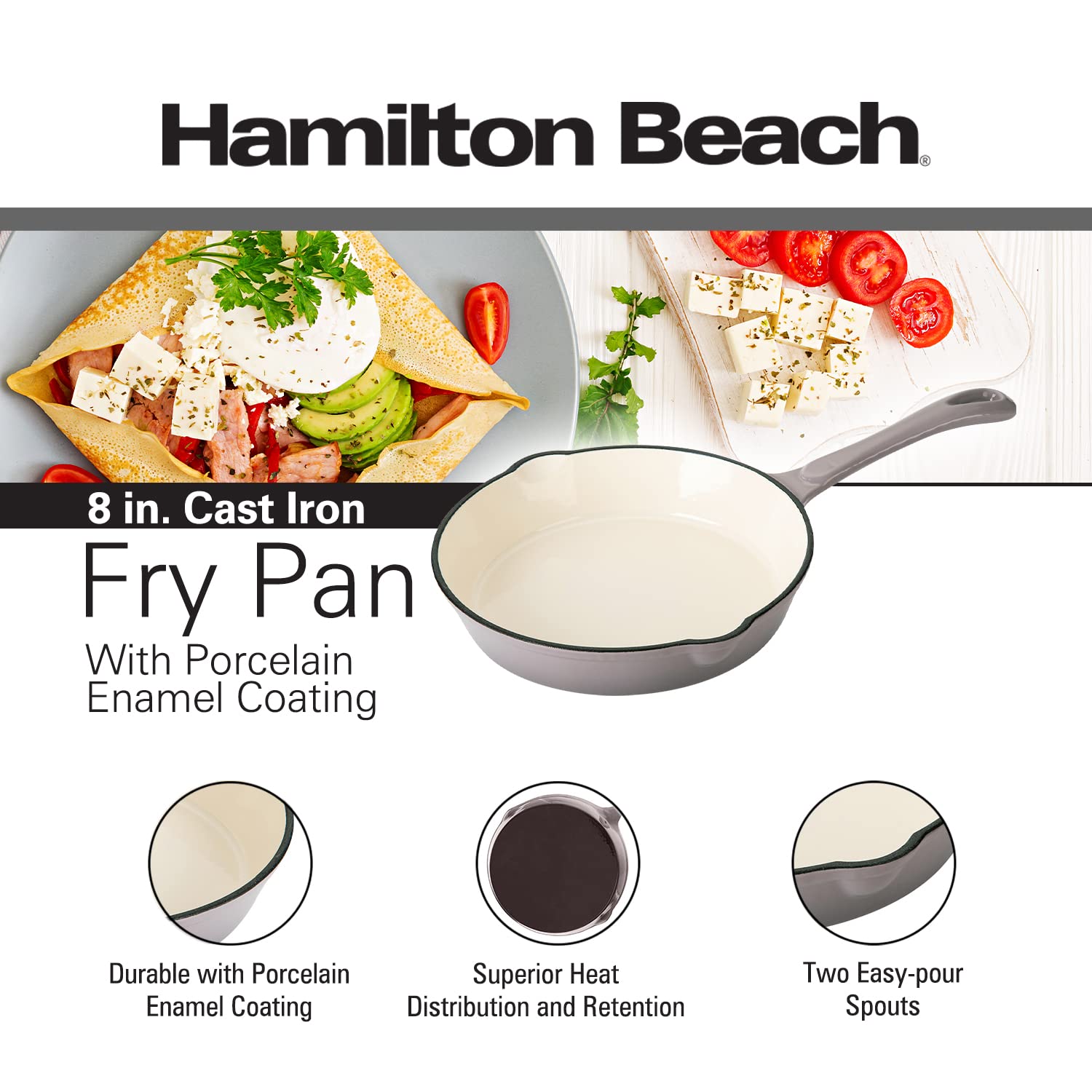 Hamilton Beach Enameled Cast Iron Fry Pan 8-Inch Gray, Cream Enamel co