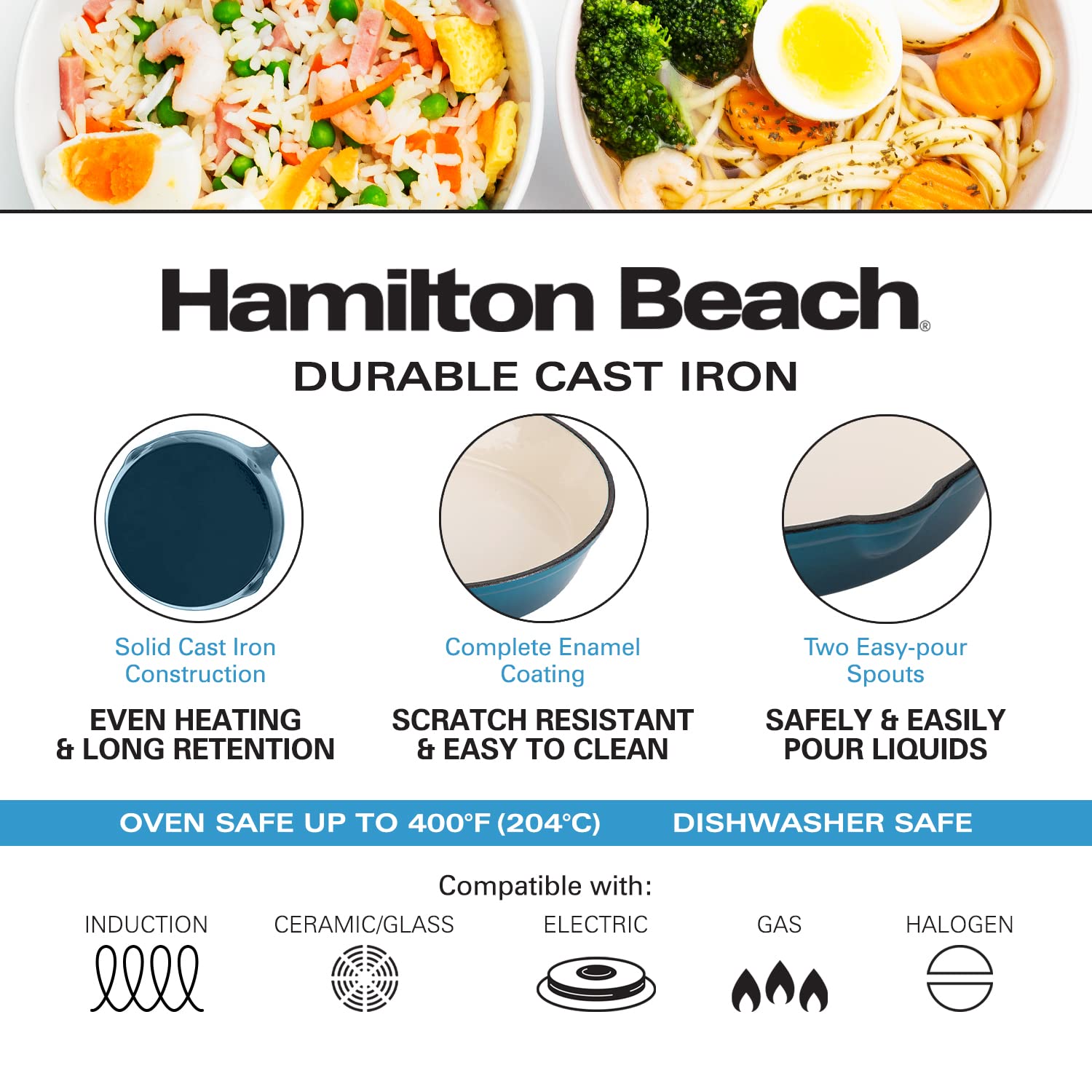 Hamilton Beach Enameled Cast Iron Fry Pan 8-Inch Navy, Cream Enamel co
