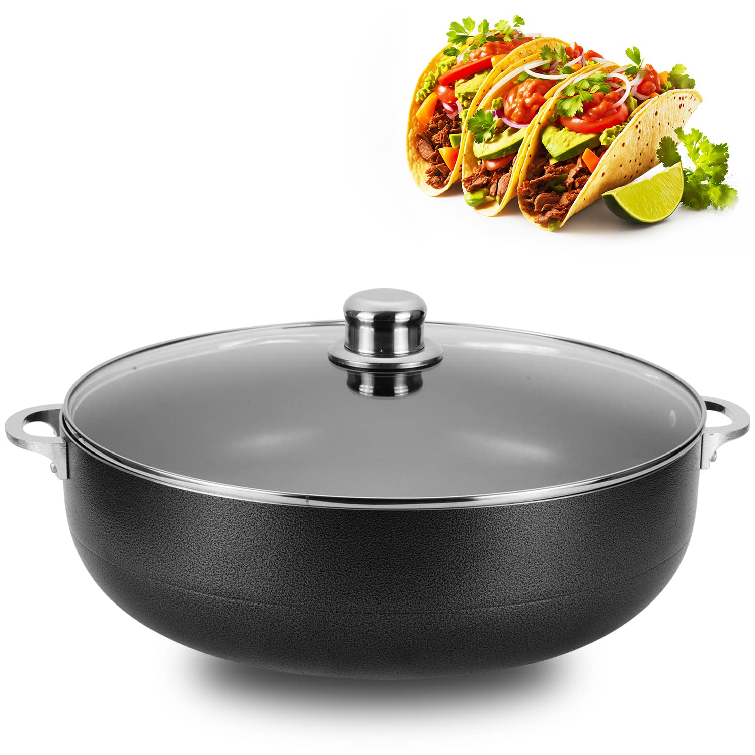 Alpine Cuisine 8pc Set Aluminum Caldero Stock Pot with Glass Lid, Cooking  Dutch Oven Performance for Even Heat Distribution, Perfect for Serving  Large