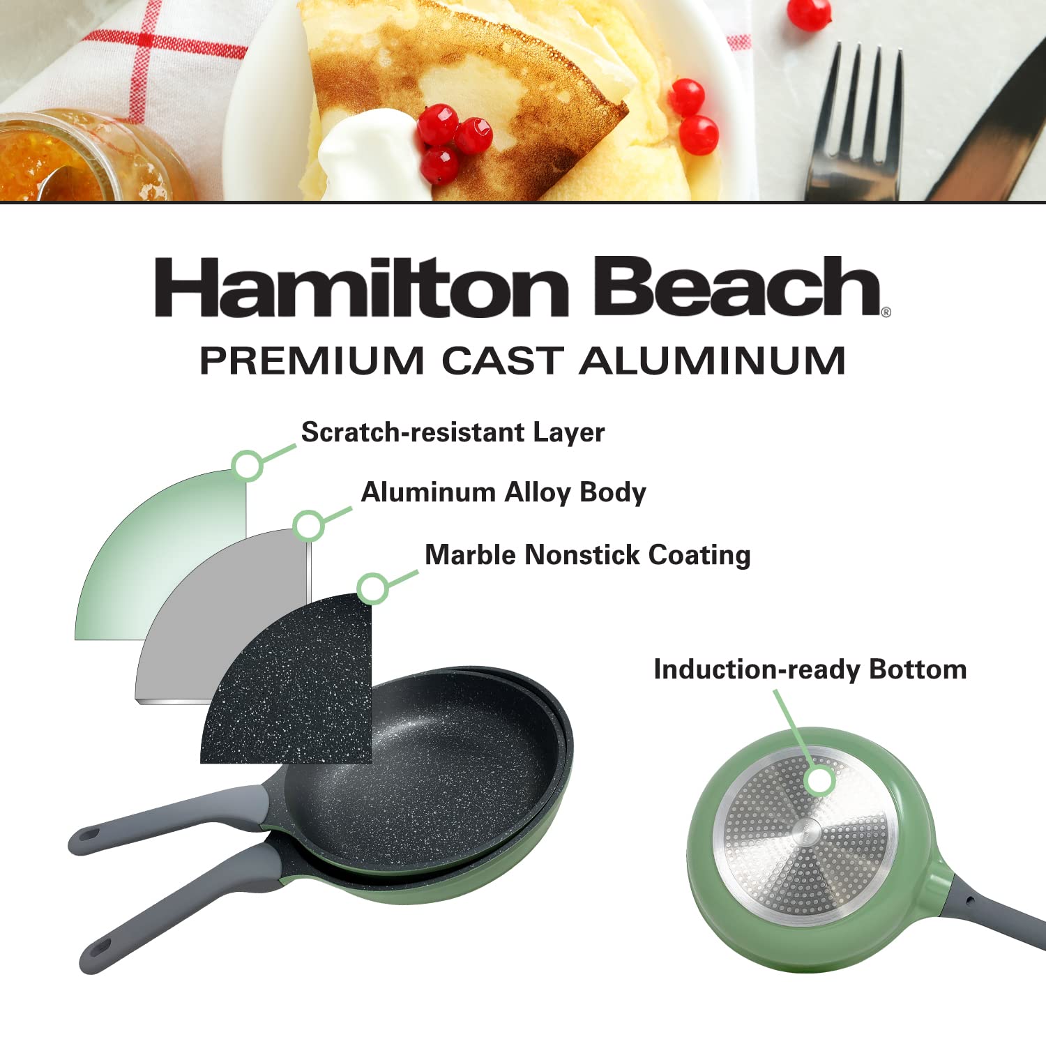 Hamilton Beach Saute Pan Aluminum 11-Inch Nonstick Marble Coating, Woo