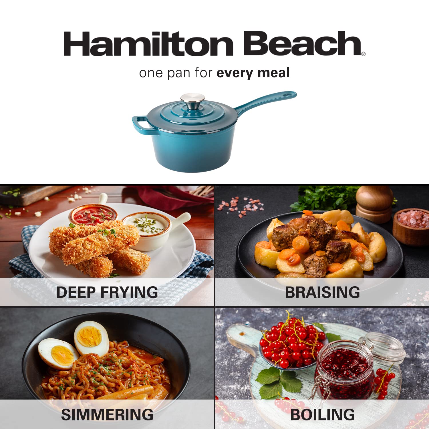 Hamilton Beach 2 Quart Cast Iron Piece Sauce Pan with Stainless Steel Knob  Set
