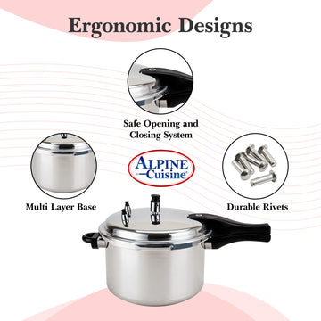 Alpine Cuisine Pressure Cooker/canner Aluminum 7 Liters, Bakelite Handle Mirror Polishing, Super Safety Lock, Cook Delicious Food in Less Time, Easy to Open & Close, Suitable for All Kinds of Stoves