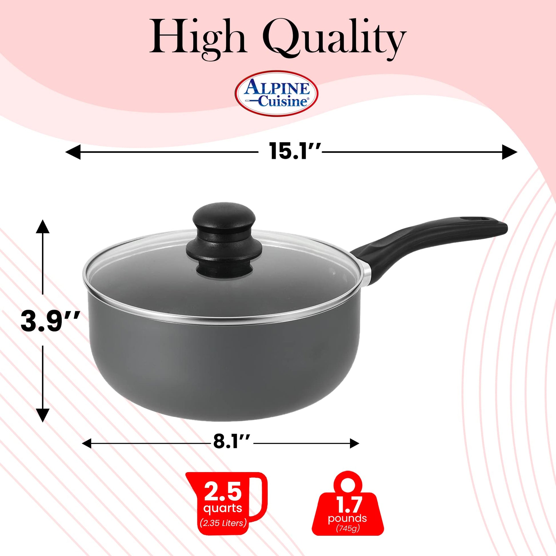 2 Handle Non-Stick Sauce Pot With Glass Lid - 2.5 Qt