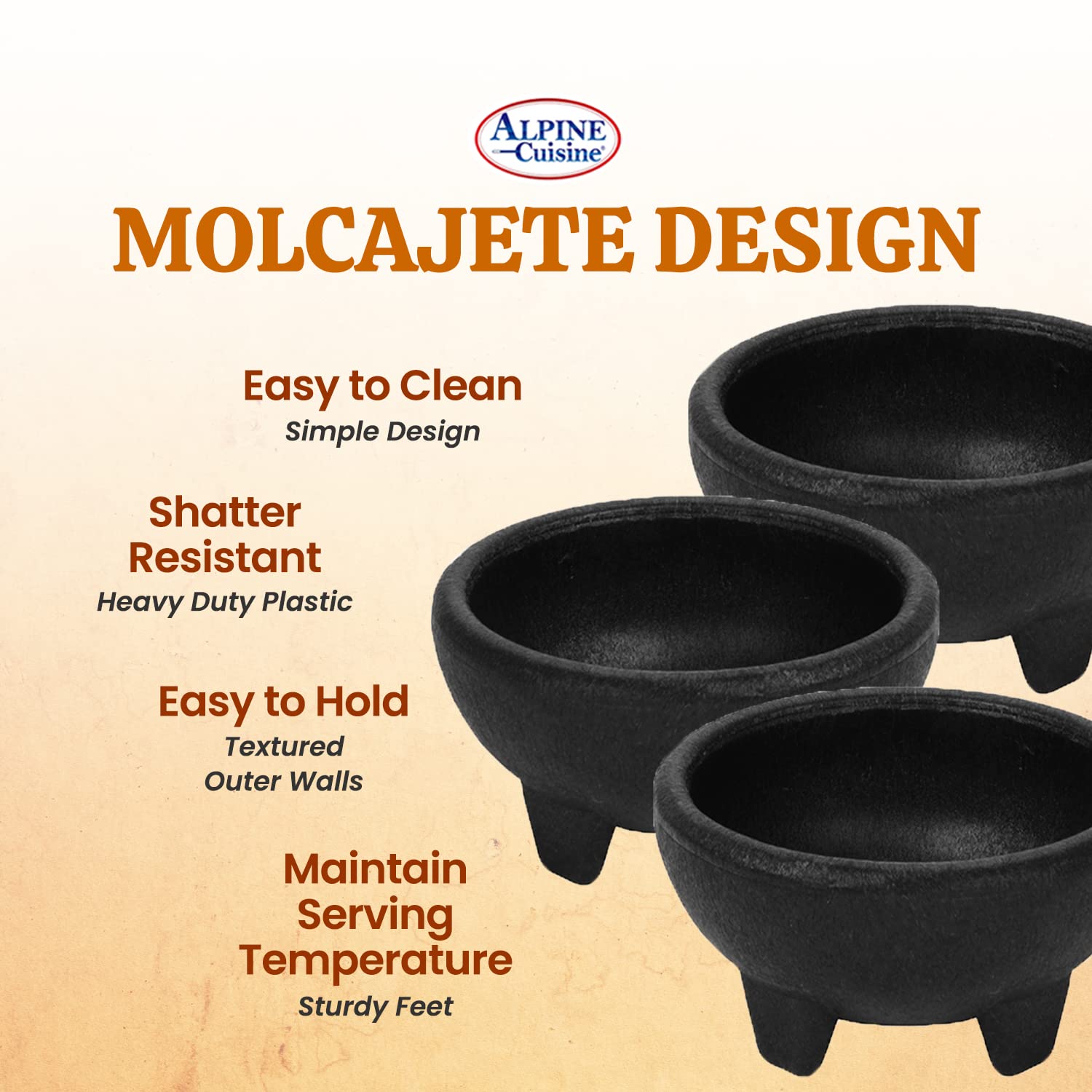Alpine Cuisine Small Salsa Bowls (Molcajete) 4in/12cm, High-Quality 