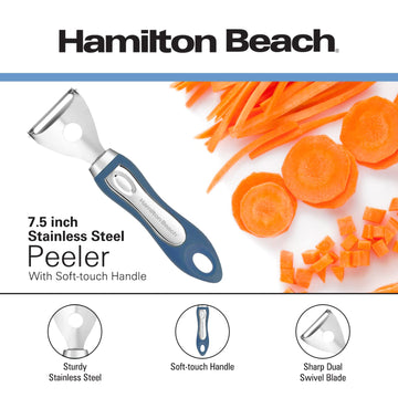 Hamilton Beach Y Shape Peeler Stainless Steel 7.5in Soft Touch Handle, Vegetable Y shape Peeler Ergonomic Non-Slip Handle & Sharp Blade, Apple Peelers for Fruit, Carrot, Veggie, Potatoes - Blue