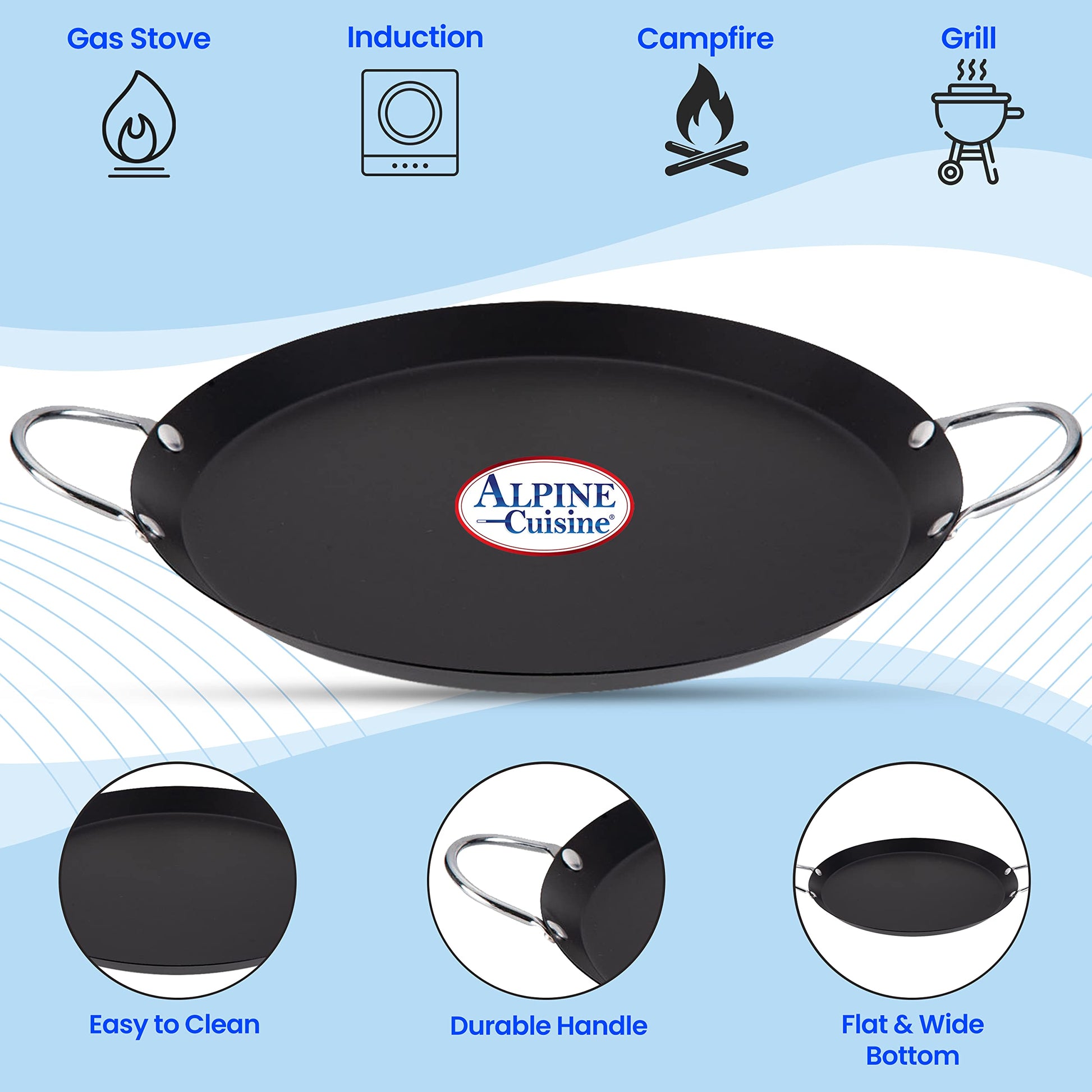 CAR-52023 13.5 Nonstick Carbon Steel Small round Comal with Metal Handles  Black