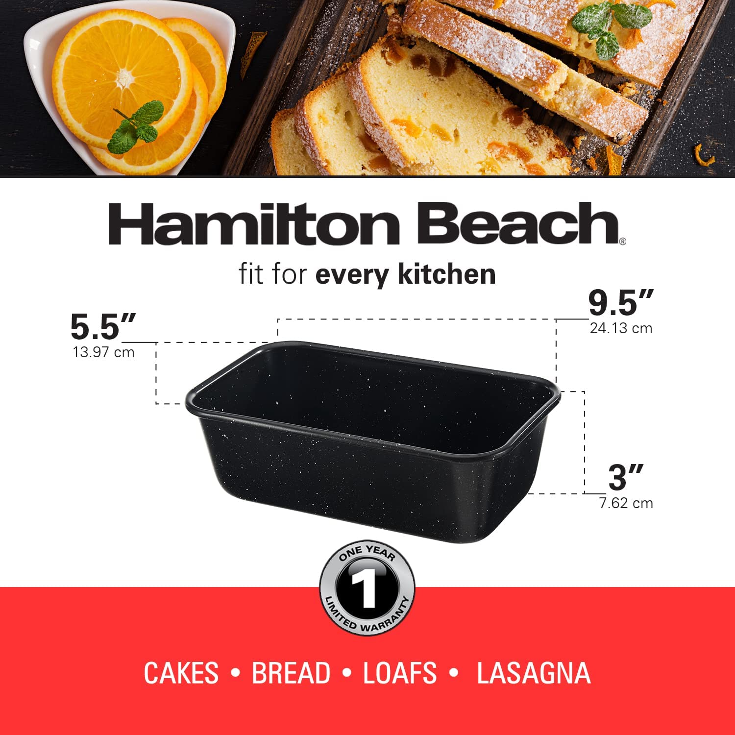 Hamilton Beach Square Cake Pan Nonstick Easy Release Carbon Steel Pan