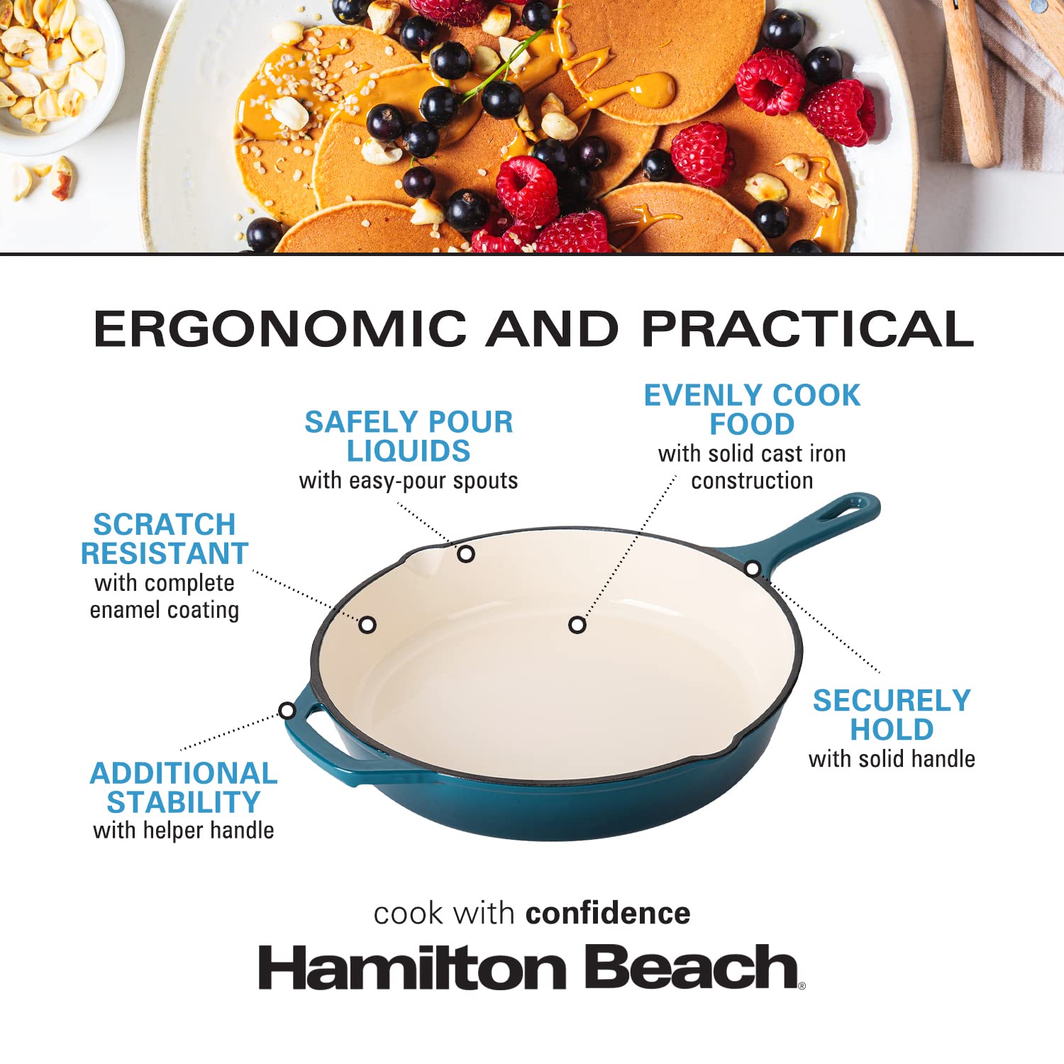 Hamilton Beach Enameled Cast Iron Sauce Pan 2-Quart Gray, Cream Enamel  coating, Pot For Stove top and Oven Cooking, Even Heat Distribution, Safe  Up to