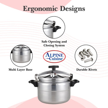 Alpine Cuisine Pressure Cooker/canner Aluminum 11 Liters, Bakelite Handle Mirror Polishing, Super Safety Lock, Cook Delicious Food in Less Time, Easy to Open & Close, Suitable for All Kinds of Stoves
