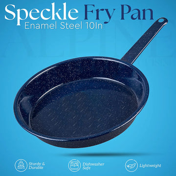 Alpine Cuisine Enamel Steel Dark Blue Speckle Fry Pan 10in - Spiral Bottom - Flared Edge & Scratch Resistant Frying Pan - Soft Touch Bakelite Handle, Suitable for Kitchen Pans, Dishwasher Safe