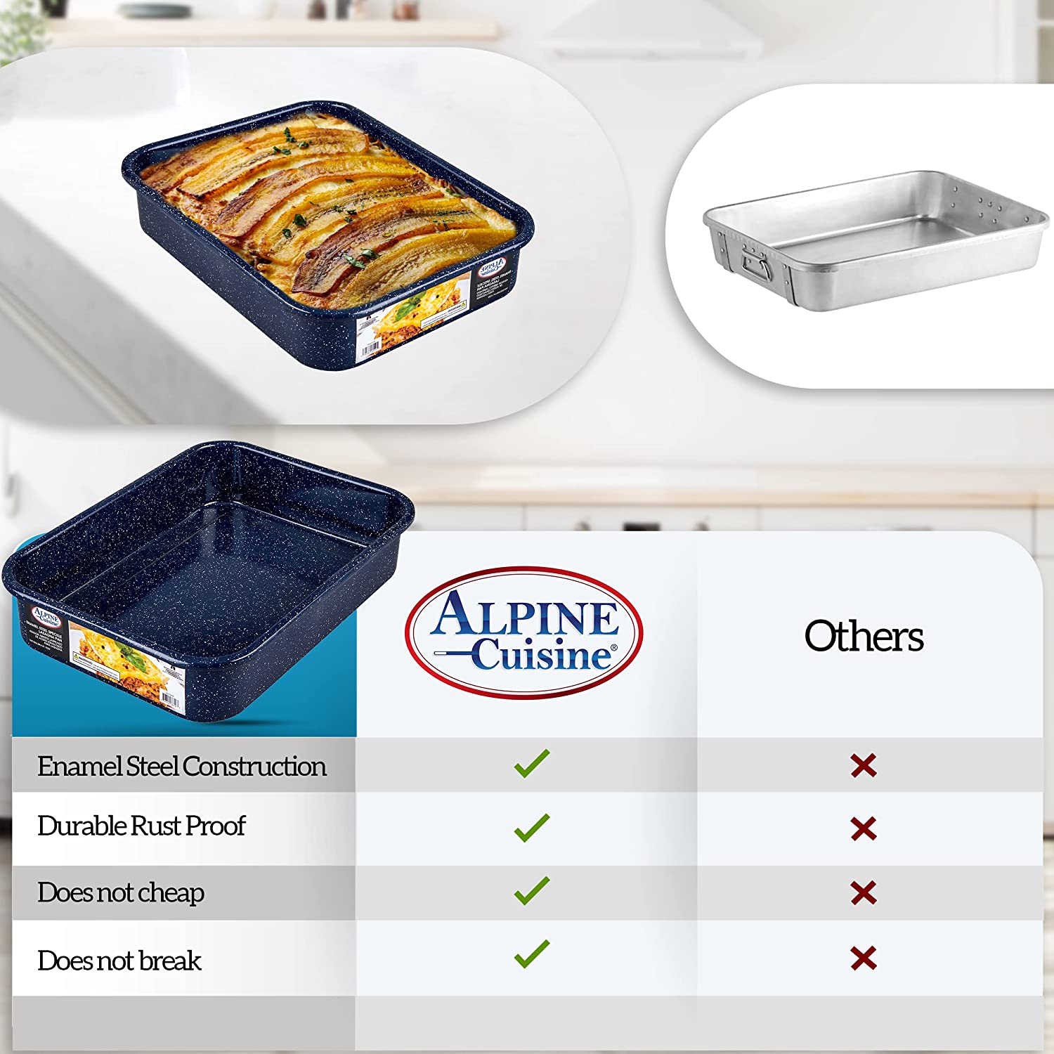 Alpine Cuisine Enamel Steel Dark Blue Speckle Roaster/Baking Pans Nons