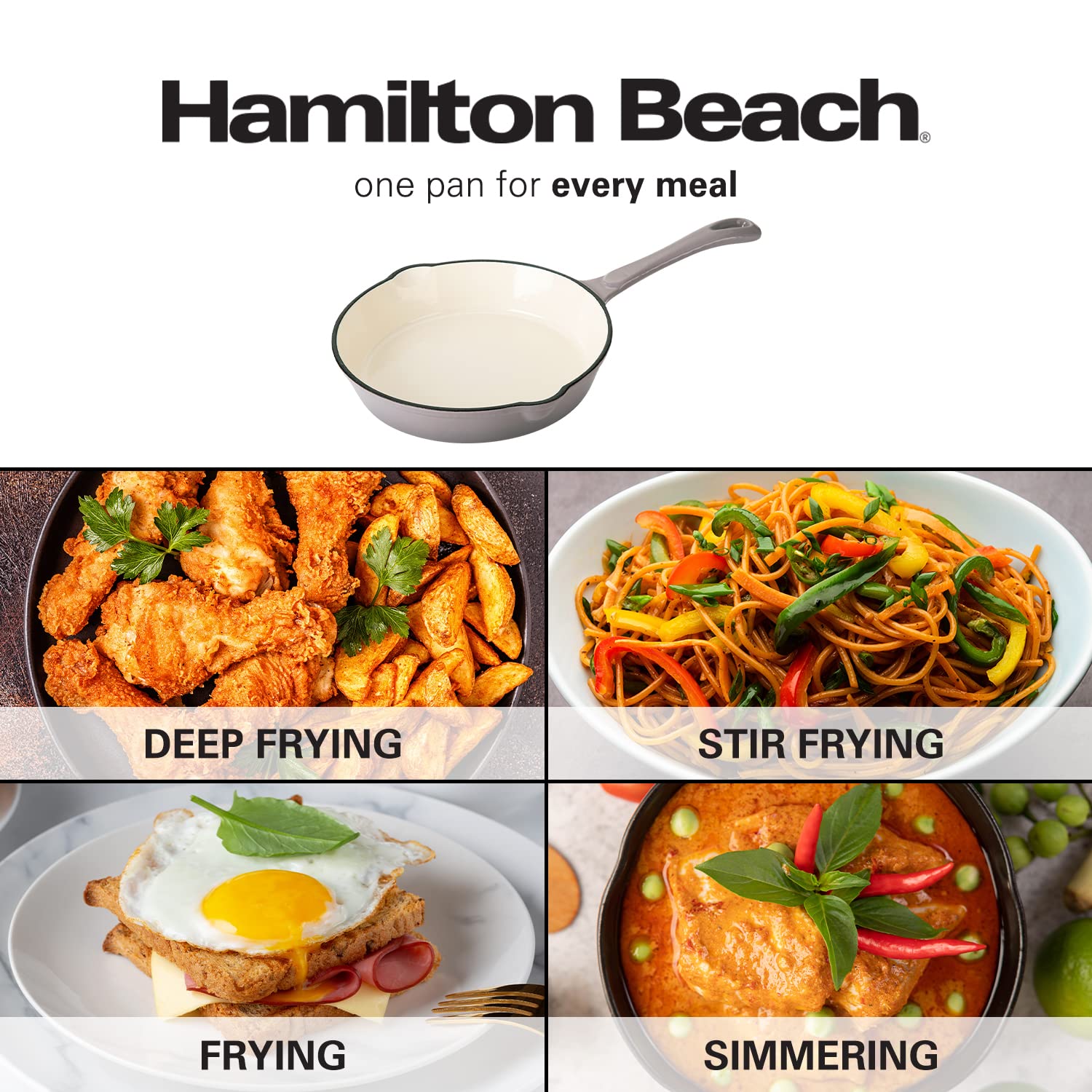 Hamilton Beach Enameled Cast Iron Fry Pan 8-Inch Navy, Cream Enamel co