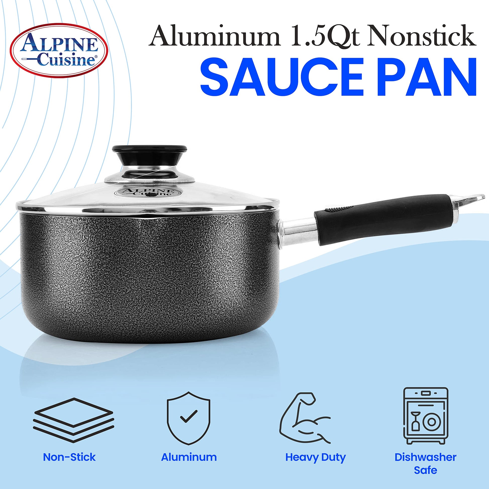 Alpine Cuisine Sauce Pan 1.5qt Aluminum Nonstick Coating Soft Touch Ba