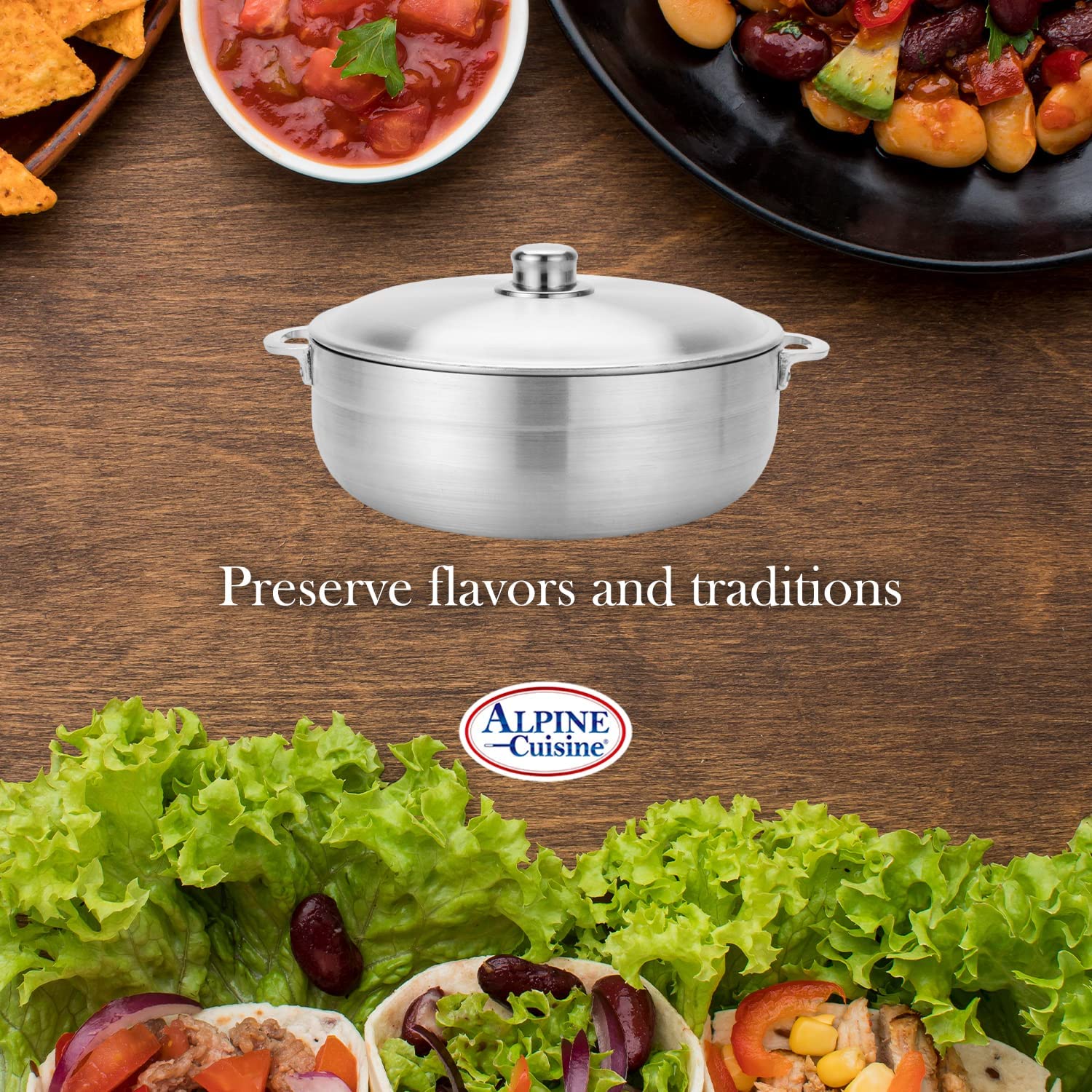 Alpine Cuisine 8pc Set Aluminum Caldero Stock Pot with Glass Lid, Cooking  Dutch Oven Performance for Even Heat Distribution, Perfect for Serving  Large & Small Groups, Riveted Handles Commercial Grade 