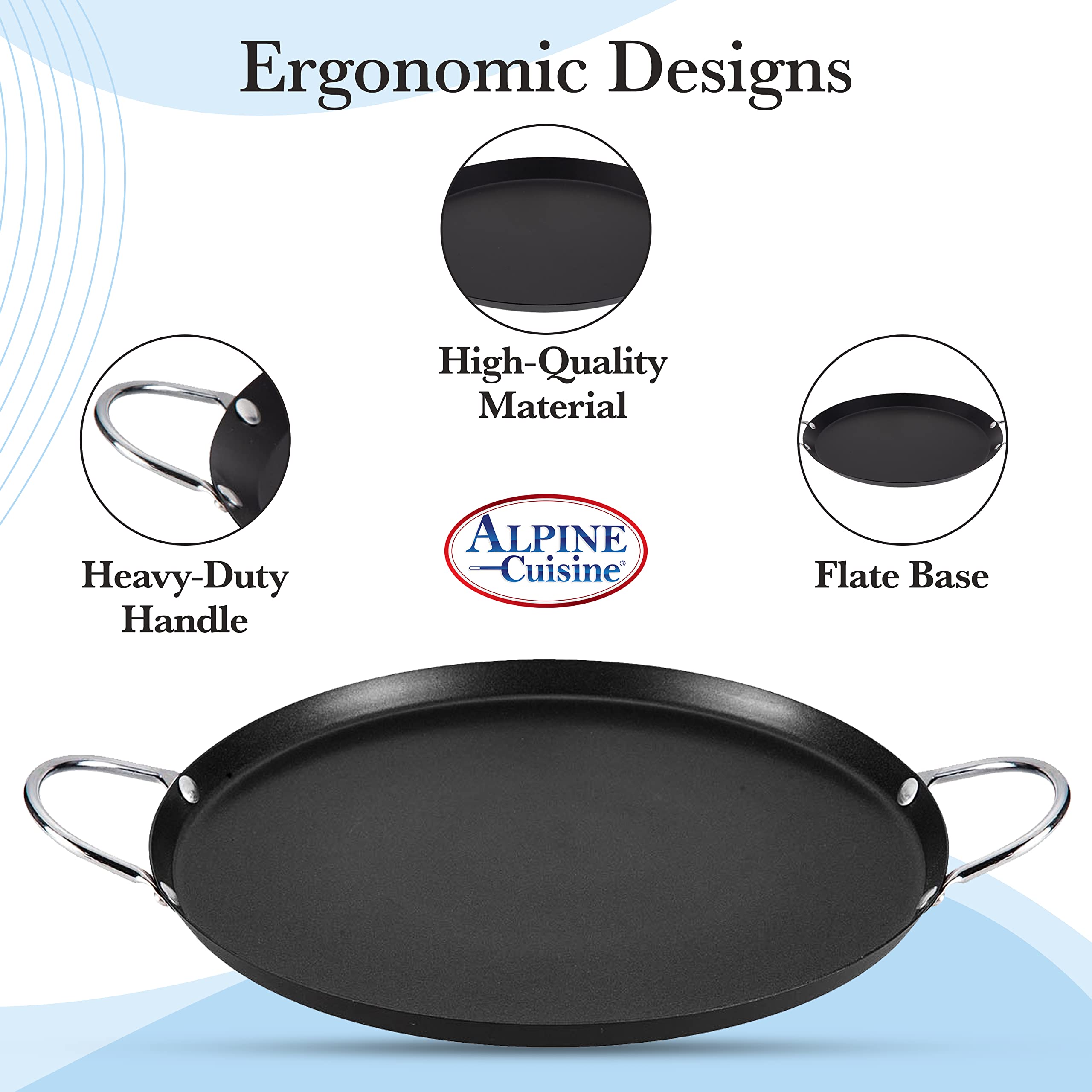 Alpine Cuisine Nonstick Round Paella Pan 13-Inch - Black Carbon Steel