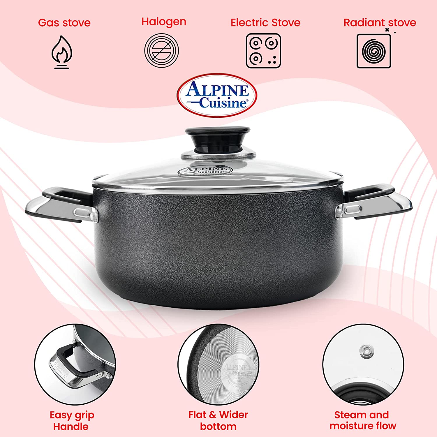 Alpine Cuisine Non Stick Aluminum Cooking Pot (Variety Sizes