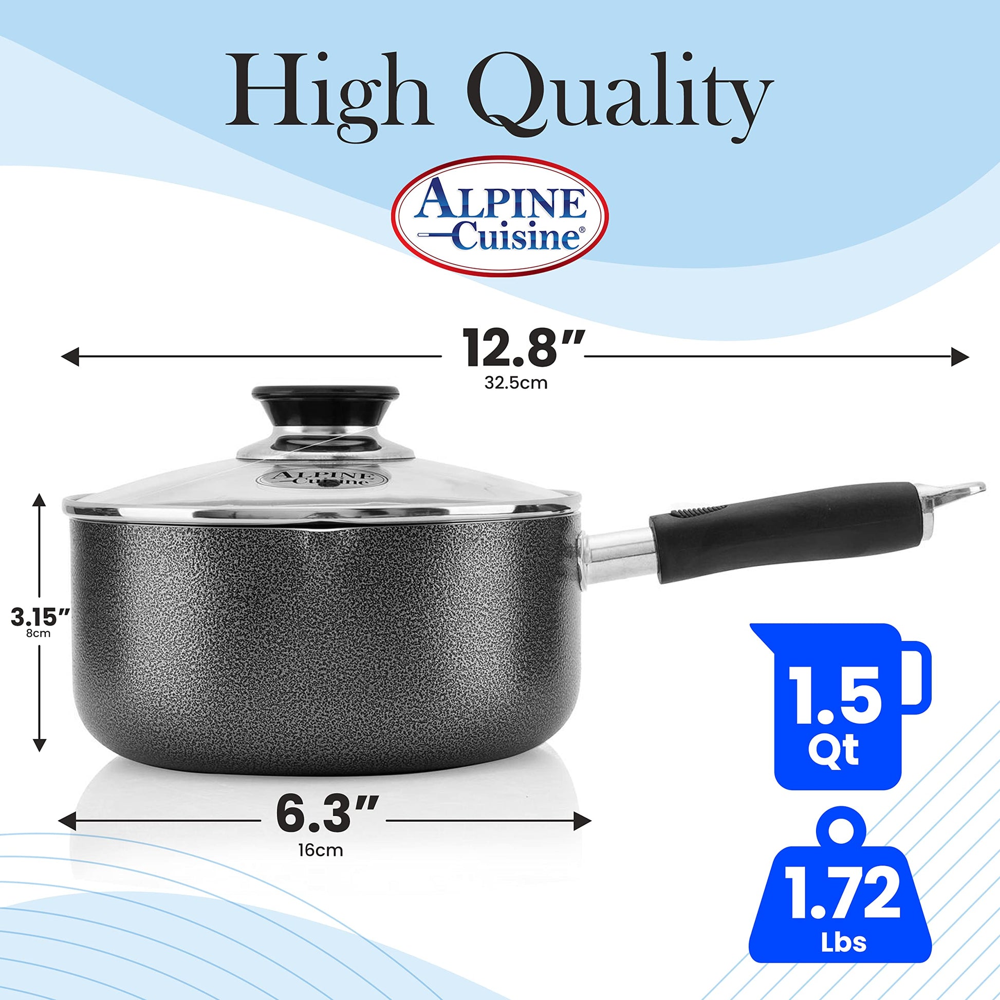 Alpine Cuisine Sauce Pan 1.5qt Aluminum Nonstick Coating Soft Touch Ba