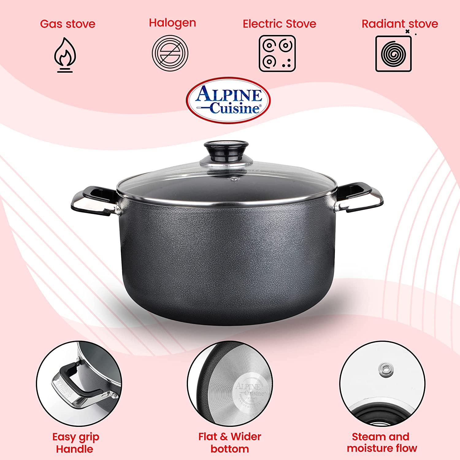Alpine Cuisine 24 Quart Non-stick Stock Pot with Tempered Glass Lid an