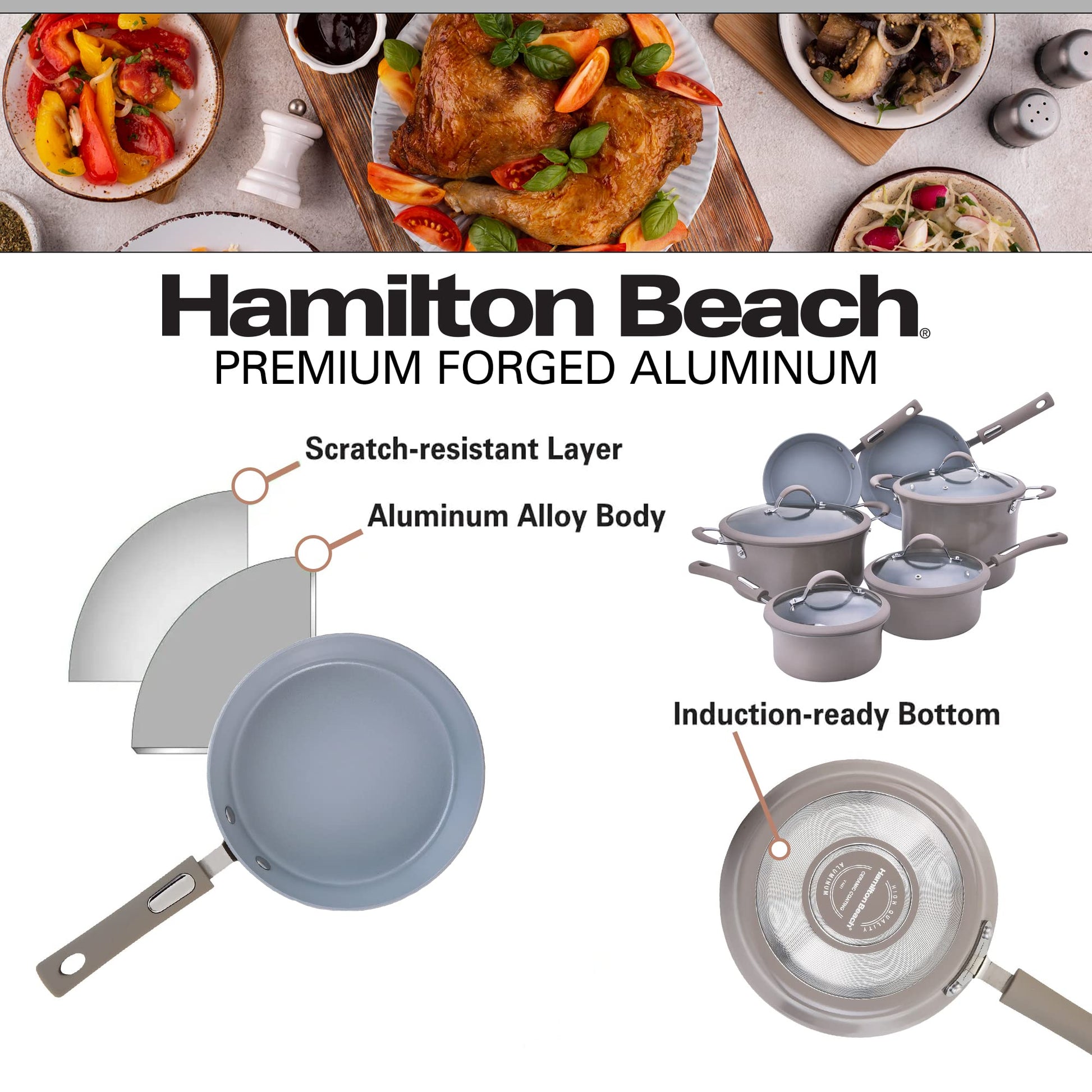 Hamilton Beach 10 Inch Enameled Solid Cast Iron Frying Pan Skillet, Gray 