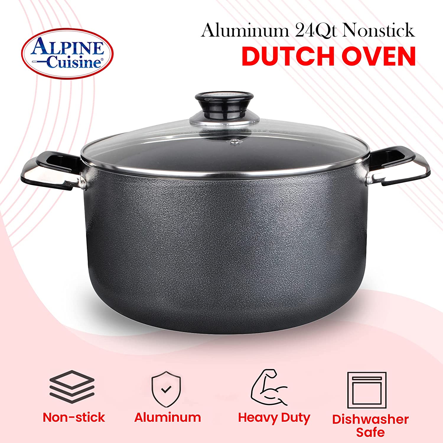 Alpine Cuisine 4 Quart Non-stick Stock Pot with Tempered Glass Lid and