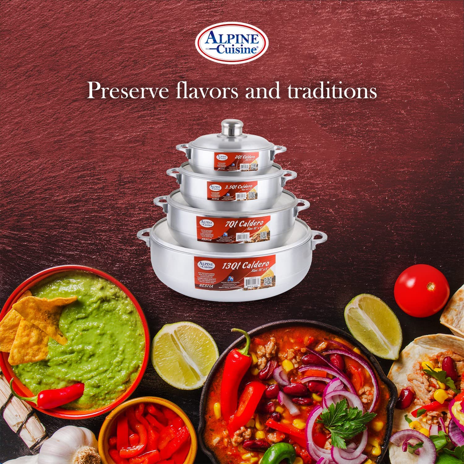 Aramco 8 Piece Alpine Gourmet Aluminum Caldero Set, 2/3.5/7/13 quart,