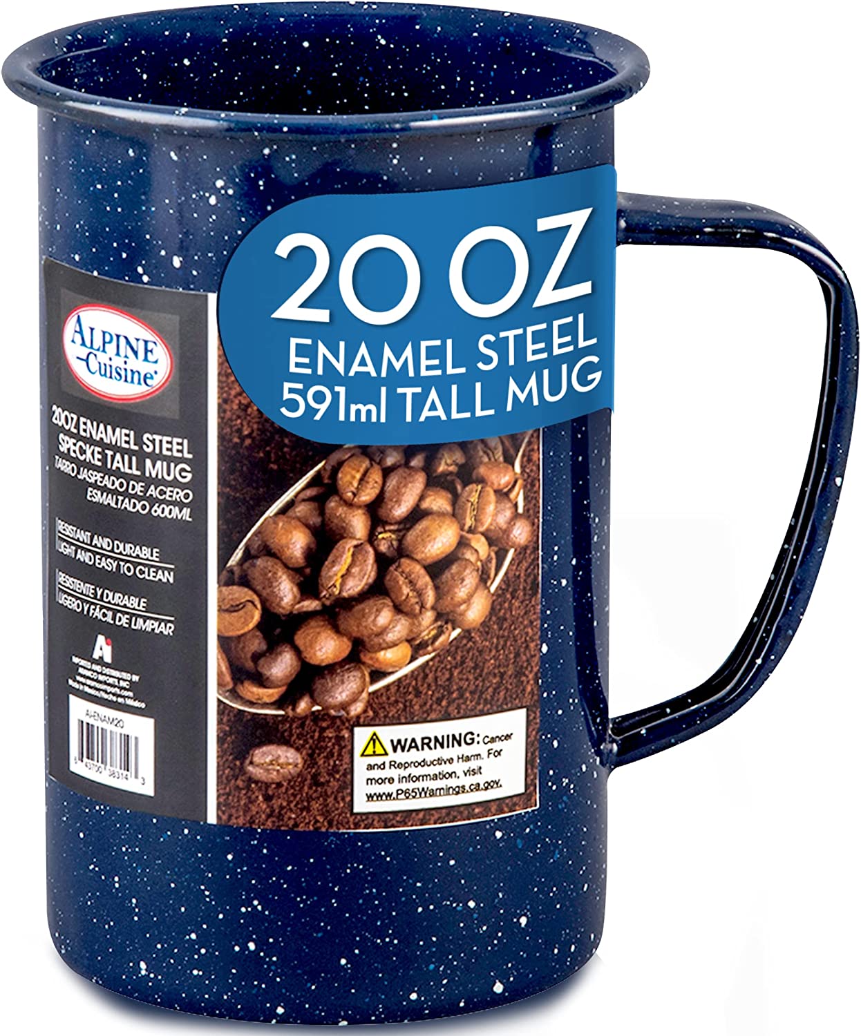 Alpine Cuisine Enamel Steel Dark Blue Speckle Tall Mug 20oz - Both Hot & Cold Beverage Coffee Mug for Office & Home, Dishwasher Safe & Microwave Safe, Tall Coffee Mug for Coffee, Tea, Cappuccino