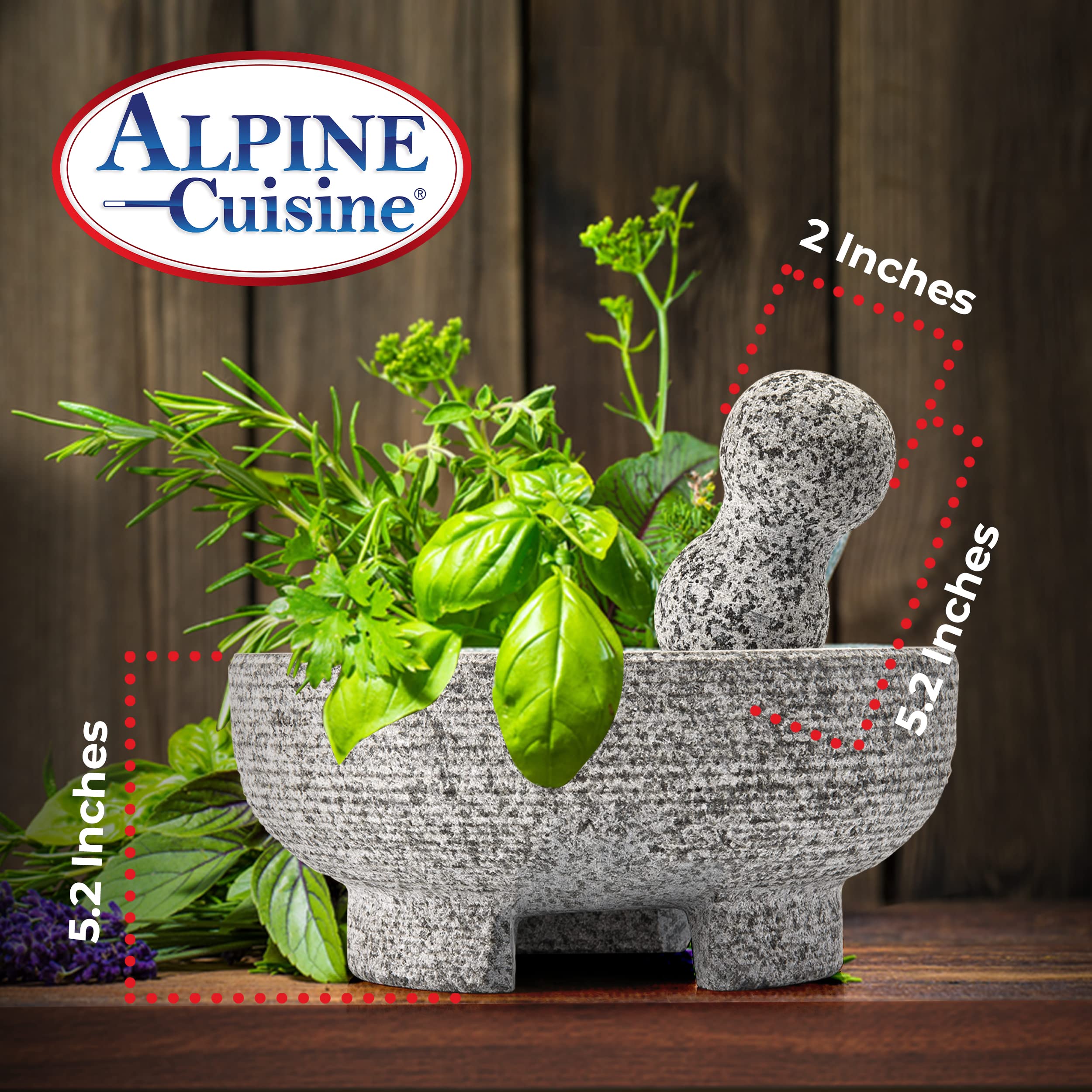 Alpine Cuisine Mortar and Pestle Set - 8 Inch - Unpolished Granite, Sp