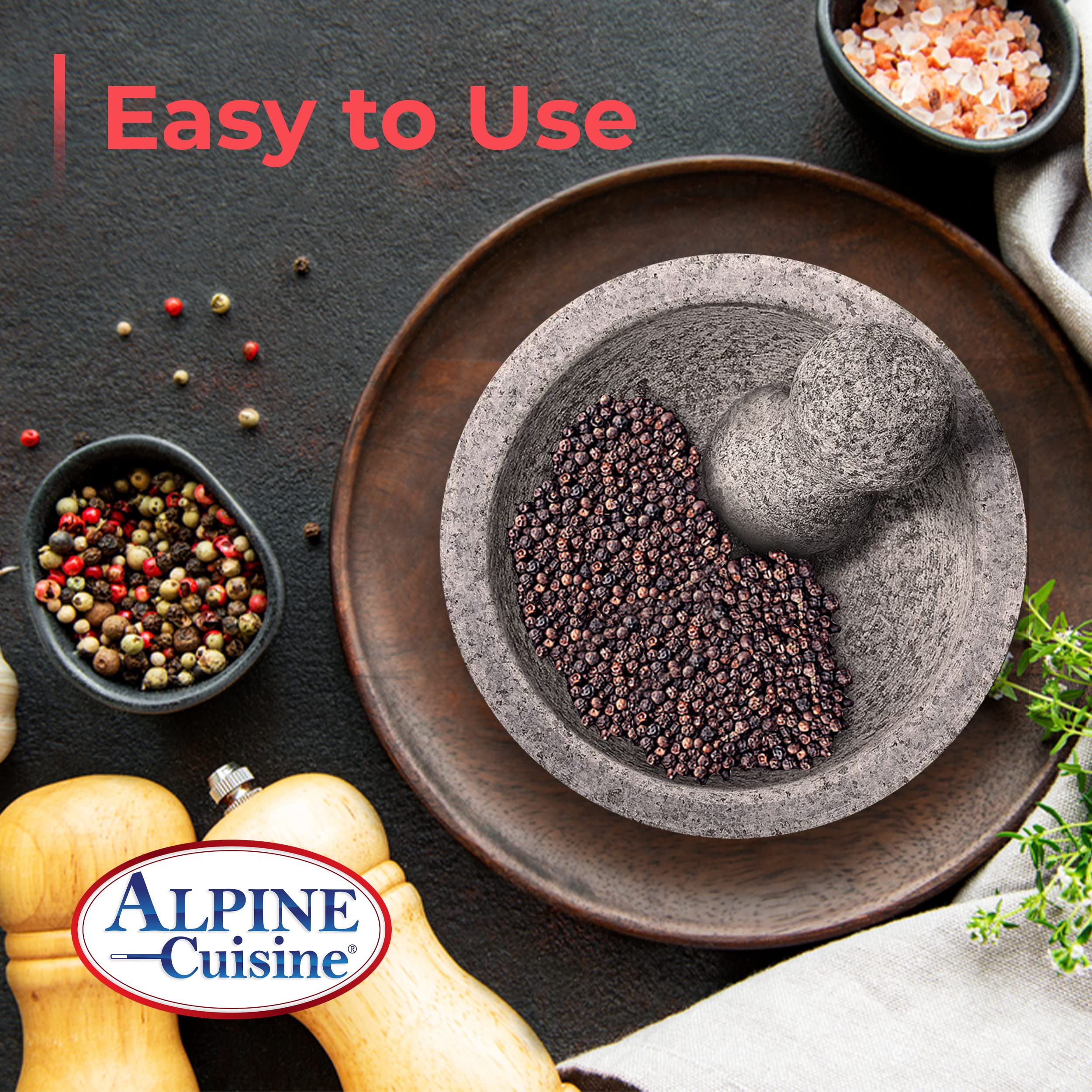 Alpine Cuisine Mortar and Pestle Set - 8 Inch - Unpolished Granite, Sp