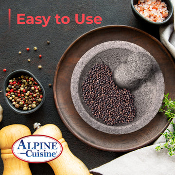 Alpine Cuisine Mortar and Pestle Set - 8 Inch - Unpolished Granite, Spice Grinder Bowl for Salsa, Herb Crusher, Grind and Crush Spices (Granite Molcajete)