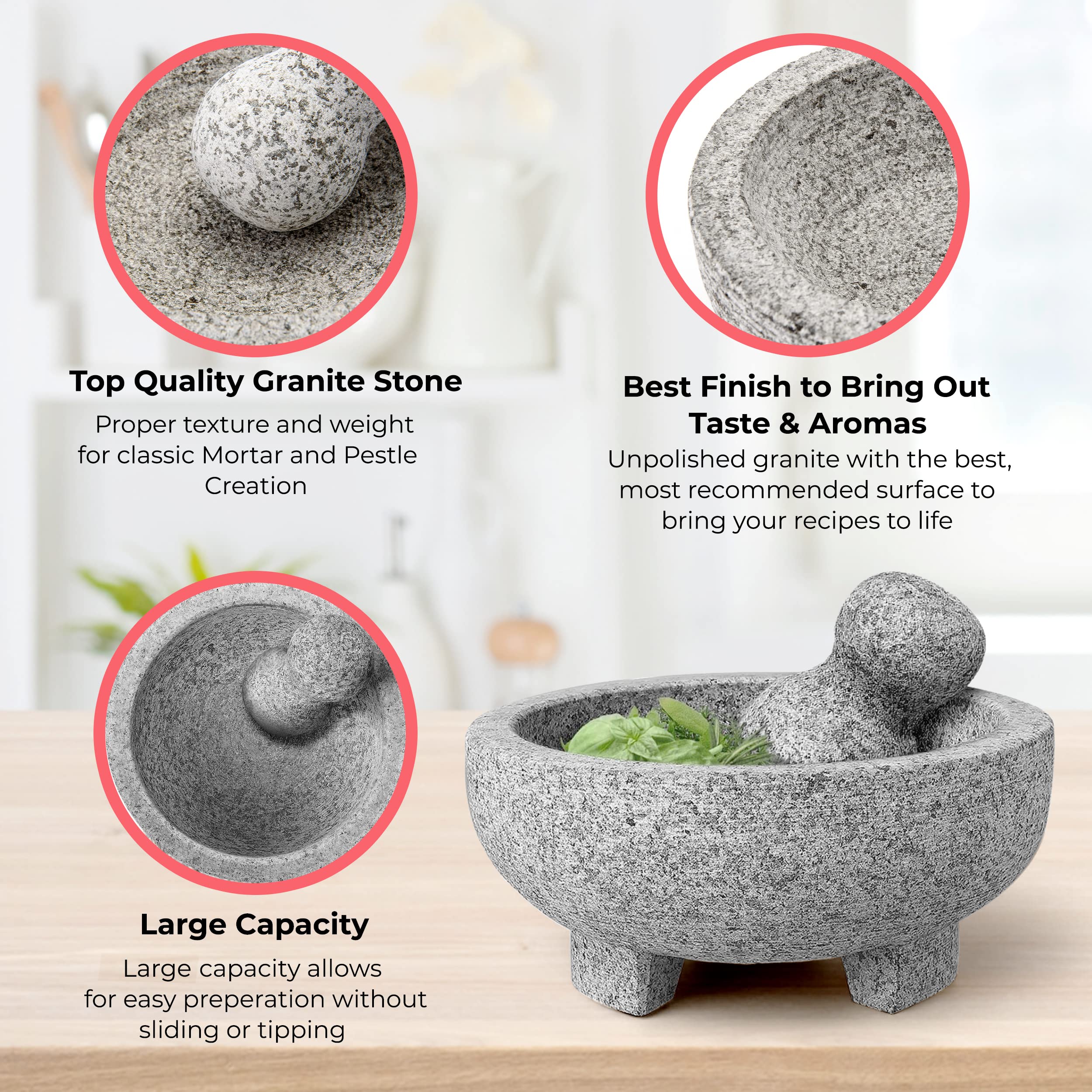Alpine Cuisine Mortar and Pestle Set - 8 Inch - Unpolished Granite, Sp