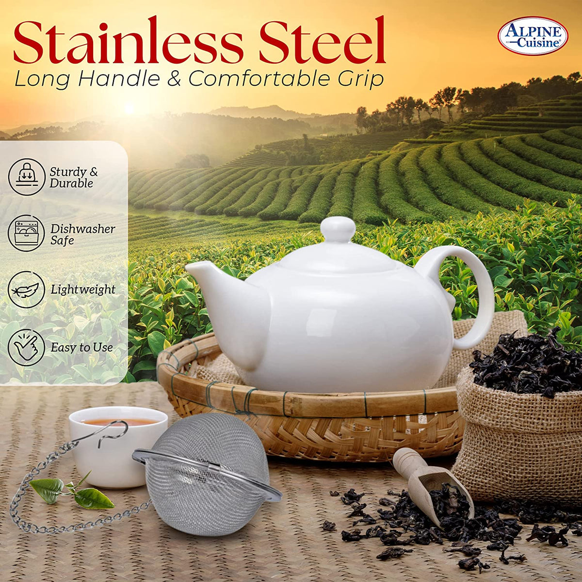 Alpine Tea Set Alpine Cuisine Tea Strainer Mesh Ball 1.5in Stainless Steel, High Qual