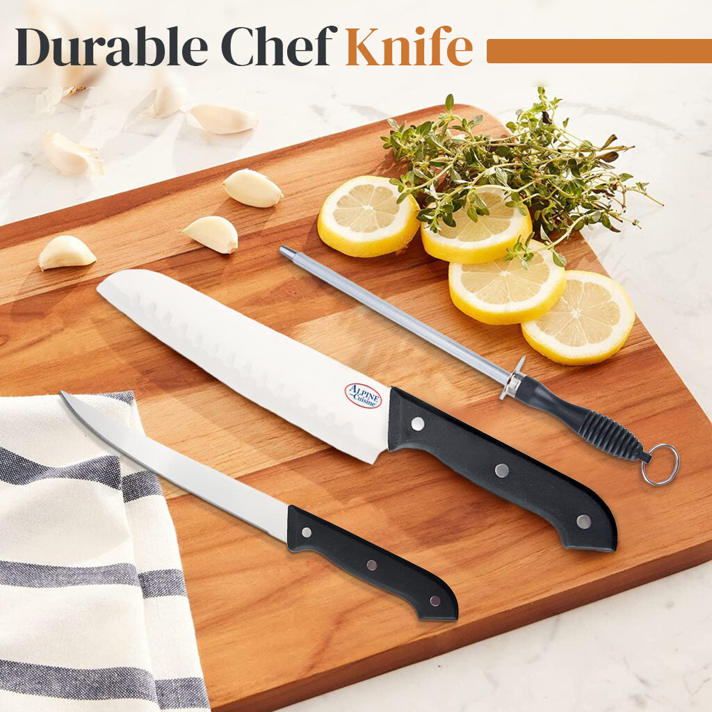 Alpine Cuisine Stainless Steel Cutlery Set 7 Piece with Wood Cutting B