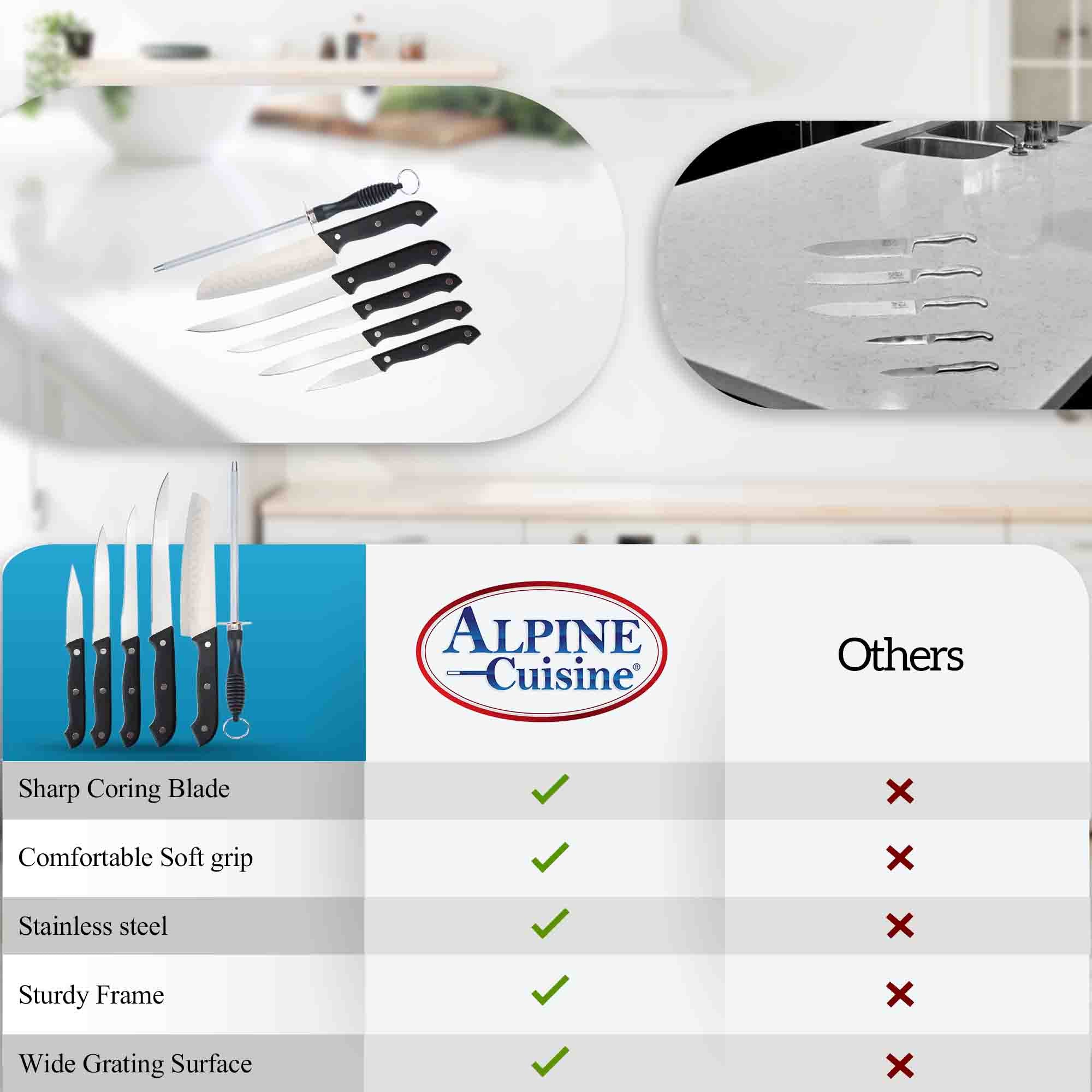 Alpine Cuisine Stainless Steel Cutlery Set 7 Piece with Wood Cutting B